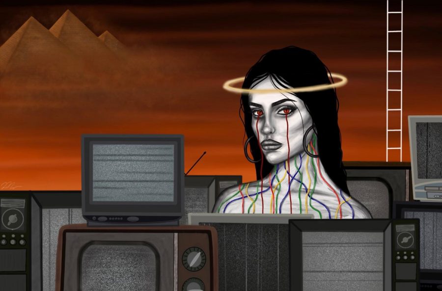 Her life has been written by the screens, she’s created by her virtual reality and media. - Prusha Noroly 
