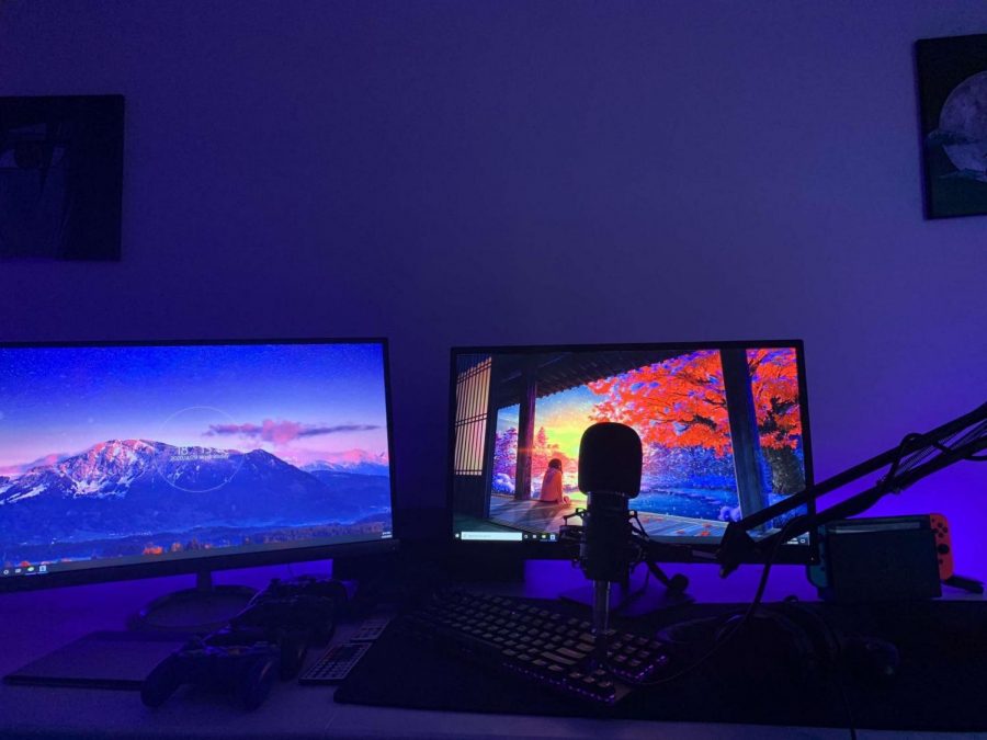 Senior Tony Perez uses his dual monitor setup to do his online classes as well as play online video games such as League of Legends and Counter Strike Global Offensive.