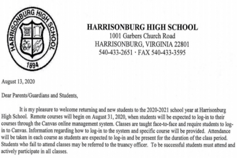 The introduction of the letter sent to all HHS students. The letter contained information the students need to know before the school year starts.