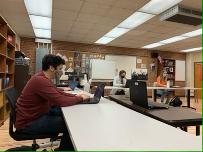 Juniors attend the Governors School on Tuesdays and Thursdays. They work socially distant while wearing masks. 