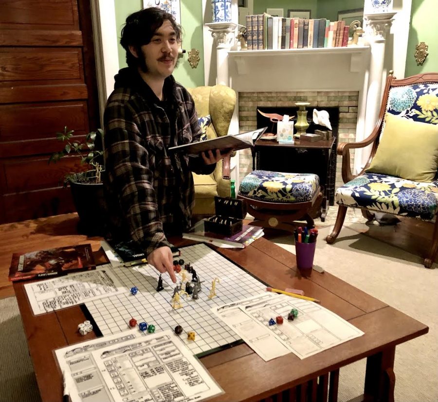 Chao plays Dungeons and Dragons virtually with his friends. In this photo he is the dungeon master.