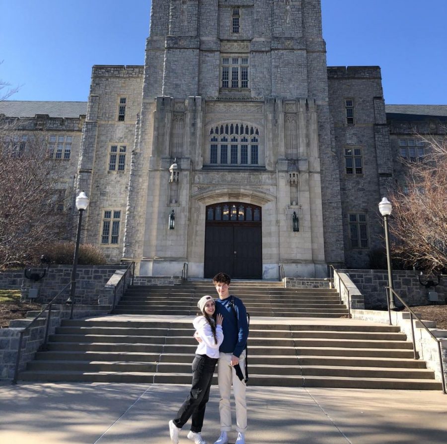 Senior David Beck alongside his girlfriend senior Chloe Nichols standing on the Virginia Tech campus. 