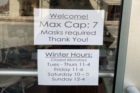 The Lady Jane has a sign on the front of the store letting customers know that they must wear a mask in the store, as well as stating a maximum number of people allowed inside at a time due to how small their store is. 