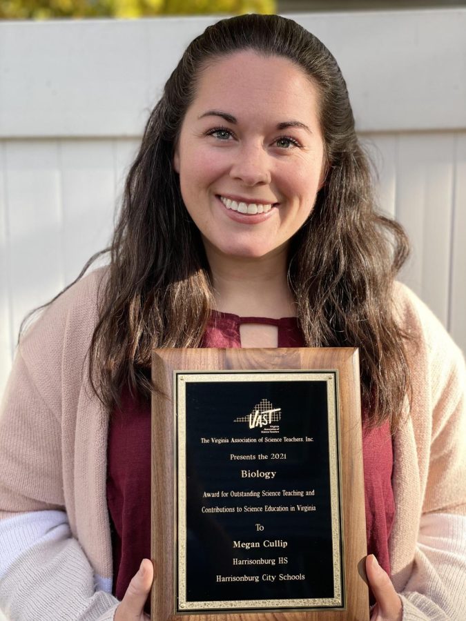 Science teacher Megan Cullip gets awarded  for outstanding science teaching and contributions to science education in Virginia.