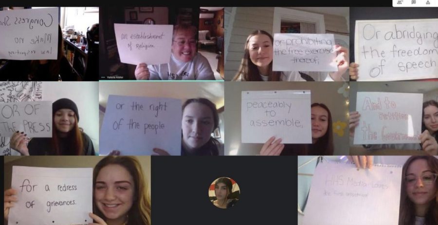 In February of 2021, the first block Newsstreak class wrote out the first amendment to celebrate scholastic journalism week, 