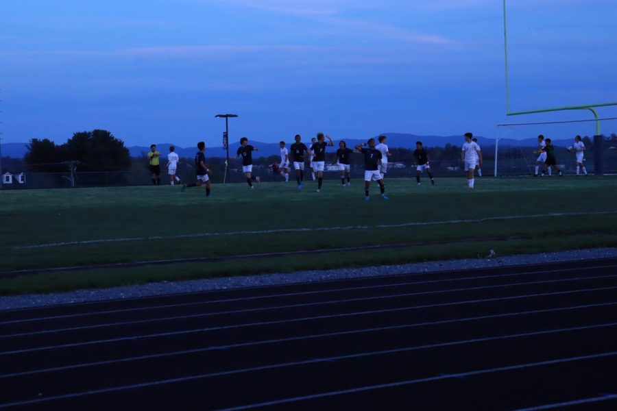 The Varsity team cheering after scoring their second goal.