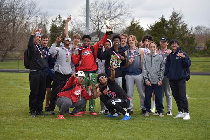 The boys outdoor track team poses for a picture after the All Valley District Meet. 