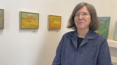 Ann Leatherwood, Program Manager of the Arts Council of the Valley, describes Chito Padilla’s art, displayed at Smith House Gallery. Padilla’s art was up through the month of July. “We have at least 11 exhibitions each year. We have many more artists than that who apply. Some months, we have two exhibitions if they are compatible,” Leatherwood said.