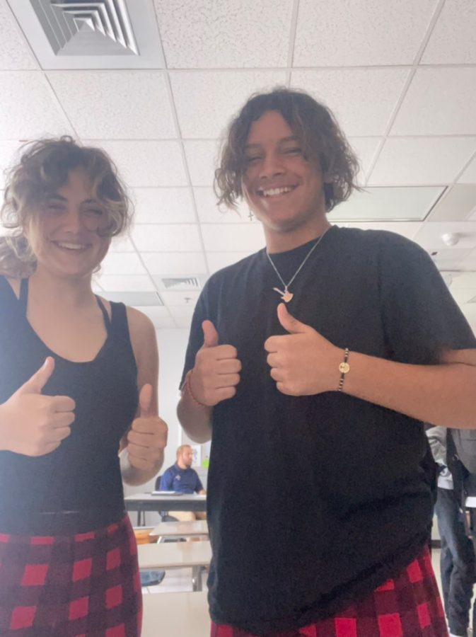 Freshmen Adriana Minter (left) and Dorian Rojas (right) twin in their pj's. "We chose this because it's basically the only matching thing we had." Minter said. 