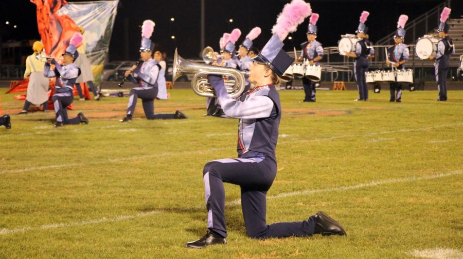 Sophomore Elliot Rhodes plays the mellophone. Rhodes has been a member of band since middle school. 