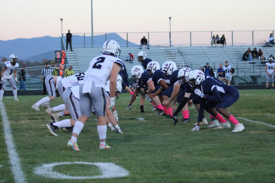 The Blue Streaks lineup on offense ready to snap the the ball against Turner Ashby in the homecoming game.
