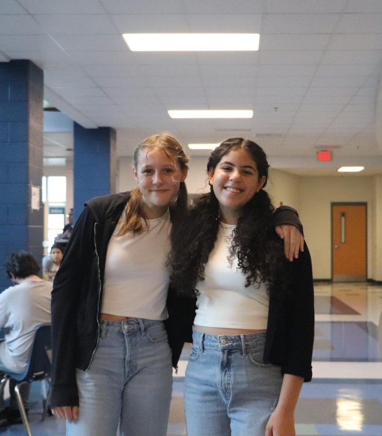 Freshmen Lily Bergey (left) and Jireh Perez (right) get together to twin for spirit week. Gigi texted me suggesting we twinned and shes my bestie so I said why not? This was also the only cute thing that we both had. Bergey said. 
