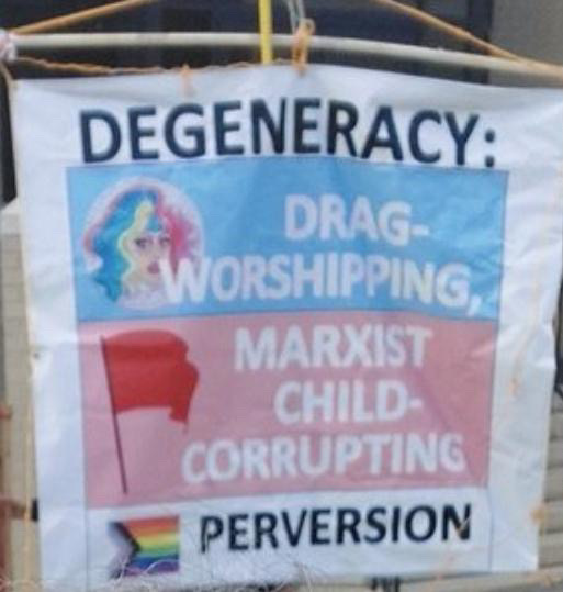 The protester was spotted in the morning  and in the afternoon, after the day of the student walk out at HHS. The sign wrote Drag worshiping, Marxist child corrupting,  Perversion. 