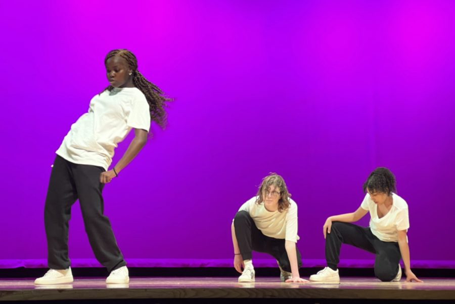 Seniors Grace Toto, Kai Blosser, sophomore Acelya Madden and freshman Husna Sharhabeel dance hip hop and afro styled dance for the Black Student Union talent show, March 3. 