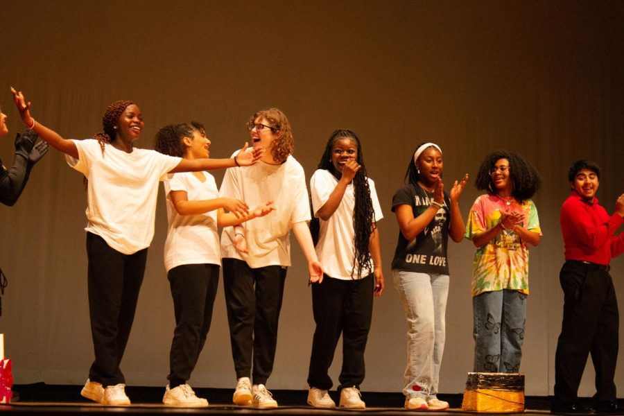 Grace Toto, Kai Blosser, Acelya Madden and Husna Sharbabeel celebrate after they won the talent show with there Hip Hip, Afro dance.