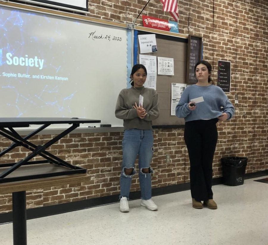 Sophie Butler and Makayla Suffecool explain the premise of their utopia.