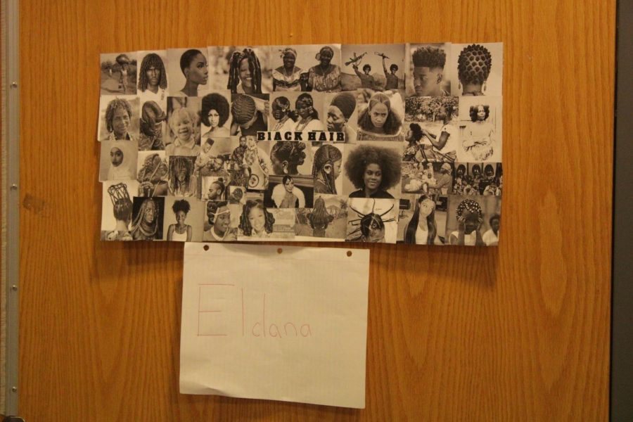Senior Eldana Teklemariam made a picture collage of black hair. There were pictures of cornrows, afros and dreadlocks among many other hair styles. 
