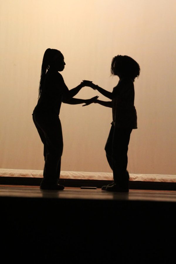Freshman Leyara Hall, freshman Linda Hamilton Valdez perform their dance for the talent show. 