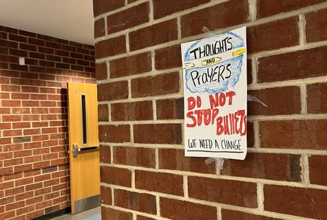 Students created an anti gun violence poster that hangs in the cafeteria.