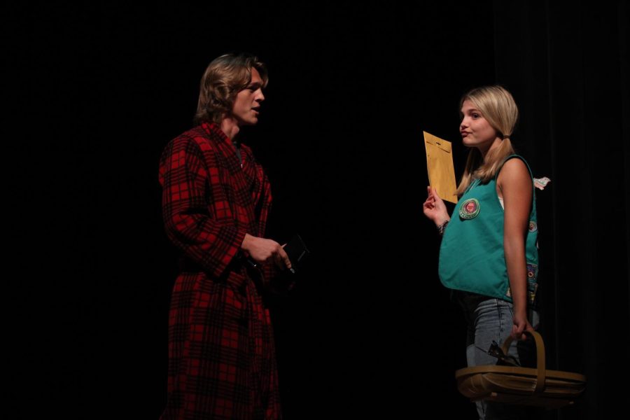 Juniors Nathaniel Bunn and Sophia Pimental Yoder perform in the scene Fireside Girl.