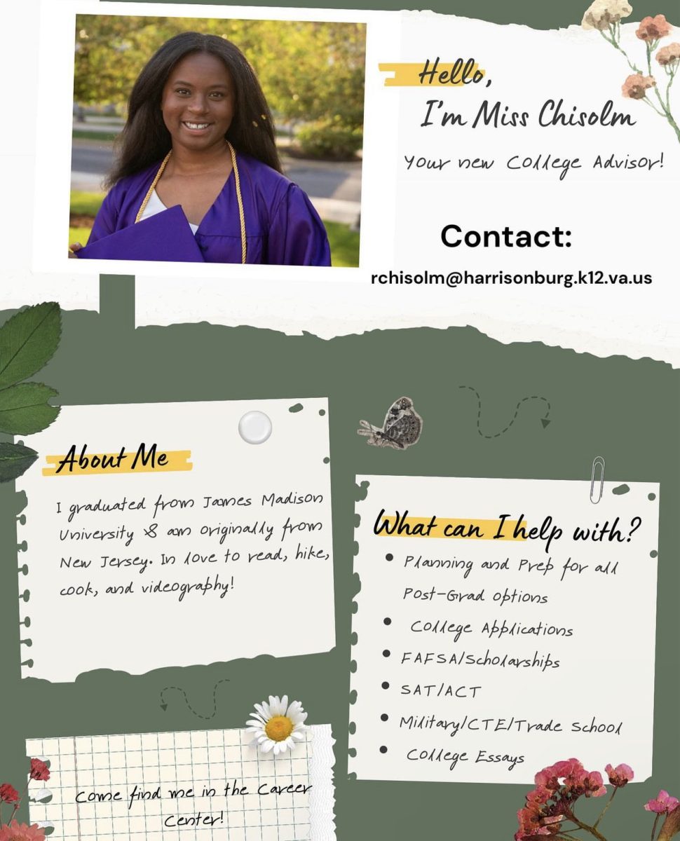 Infographic giving information about areas college advisor, Rosie Chisolm, can help with. Photo courtesy of Rosie Chisolm. 