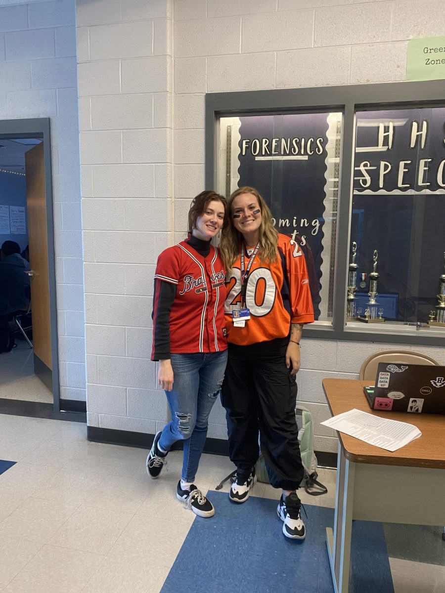 Mason Courter and Ana Hereth in their jerseys for jersey day this spirit week.