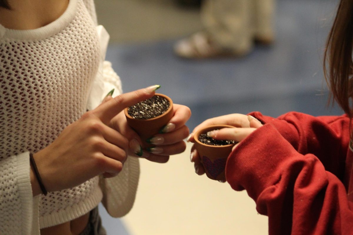 Students put seeds in their pots at the STEM night.