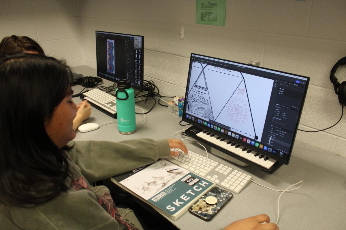 George is working on "monochromatic triangle" (coquette). This monochromatic triangle is inspired by Lana Del Rey.