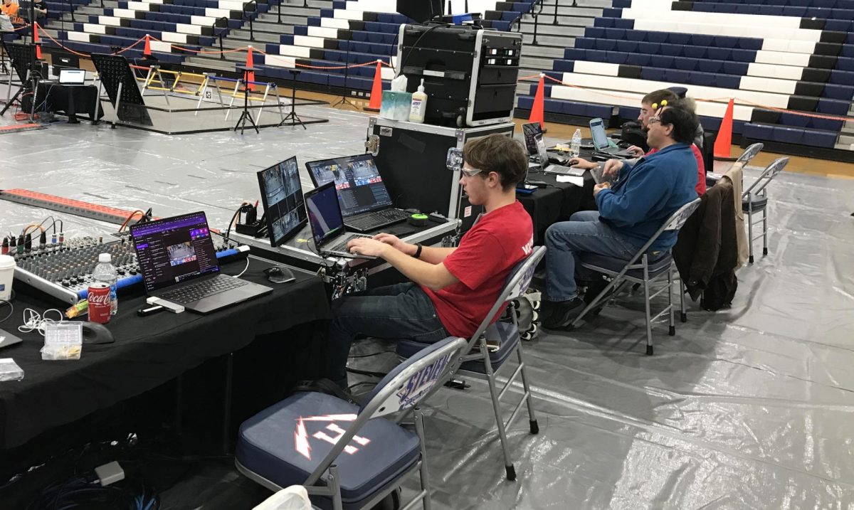Joshua Nafziger, Junior, working to keep all the cameras and steam on twitch working correctly.