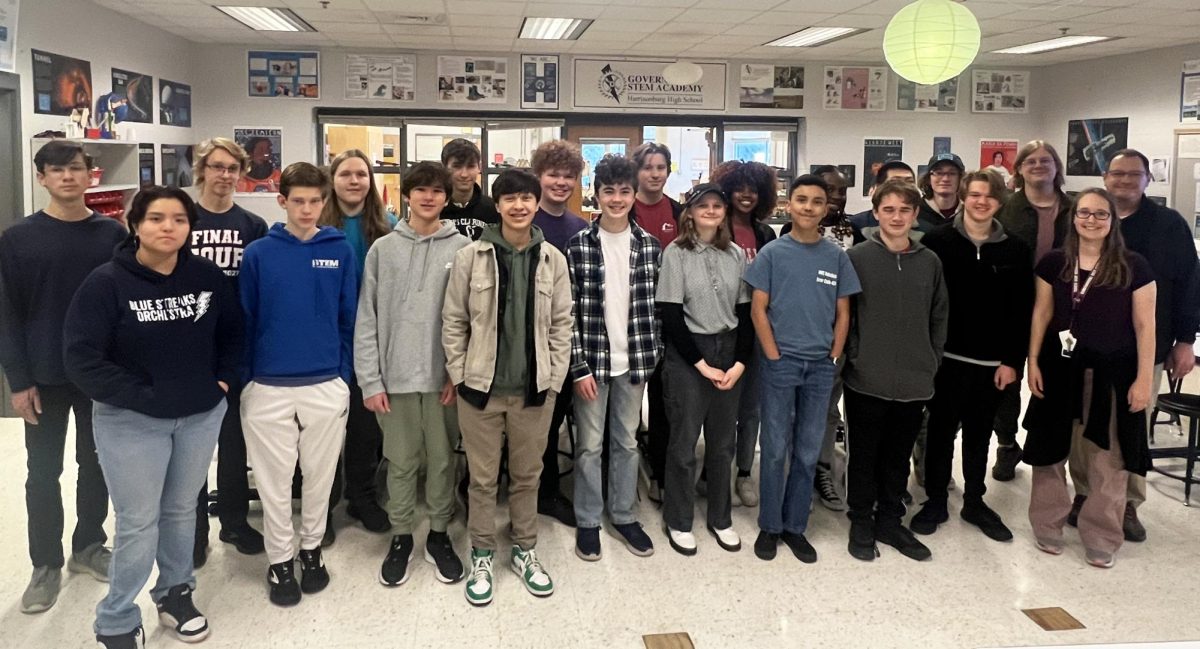 All three robots teams and the three mentors, Mr.Estes, Mrs.Good, and Mr.Stapleton