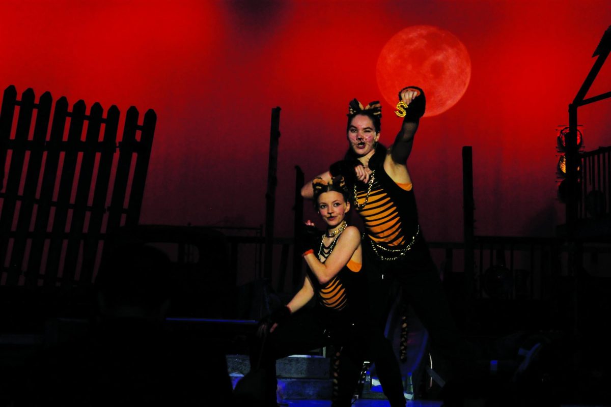 Mungojerrie and Rumpleteazer, played by junior Elsie Corriston and senior Natalie Corso, pose during their performance.