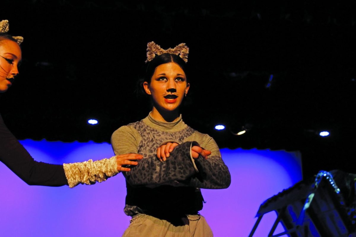 Carbuckety, played by Lila Hostetler stands in the light during her performance. 