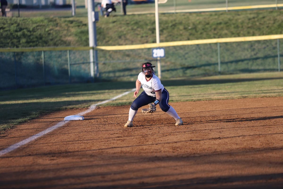 Senior Kayli Alvarado prepares for a catch at third base.