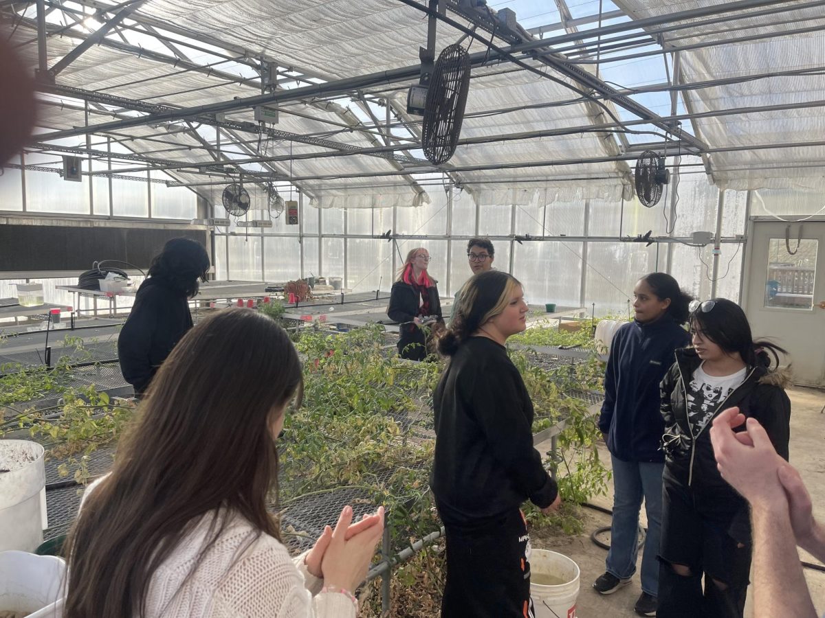 Earth Club members gather all together in the greenhouse to hear about the announcements.