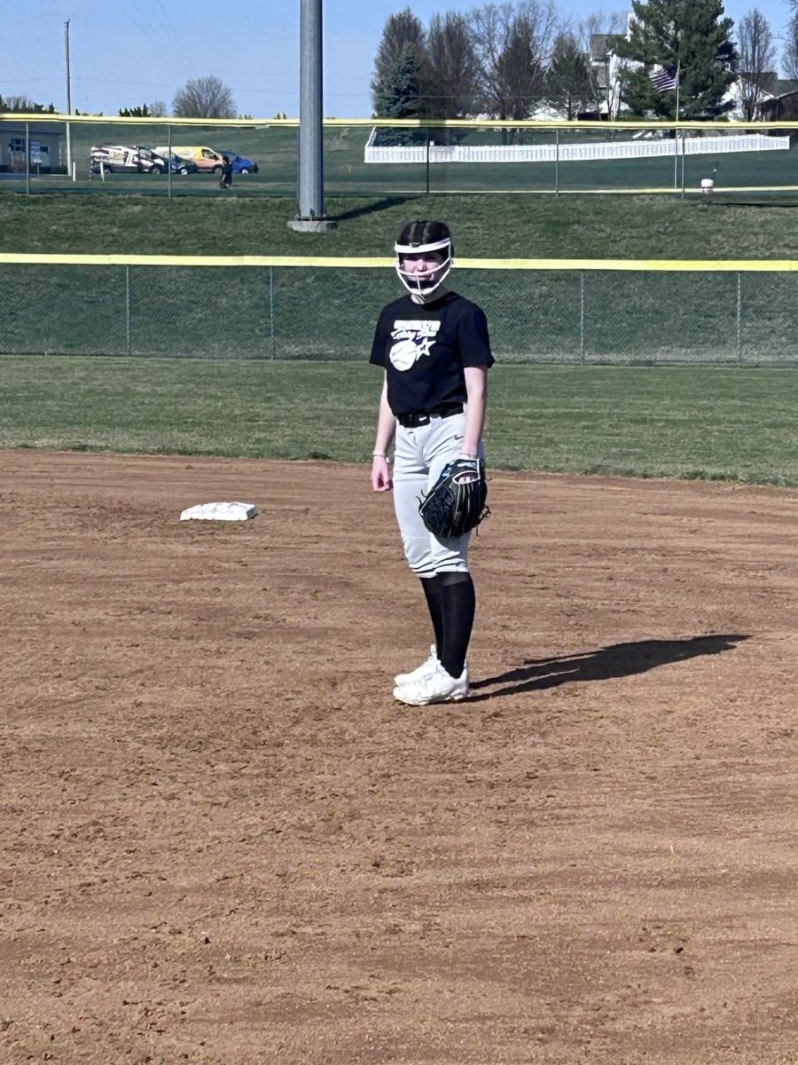 Freshman Kayleigh Brock waits for a ball at 2nd base.