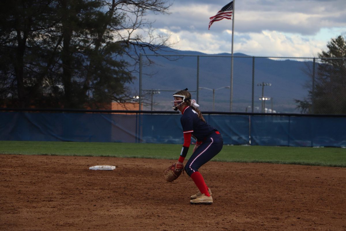 Senior Mia Rodamer plays second base at Spotswood High School on April fifth. 