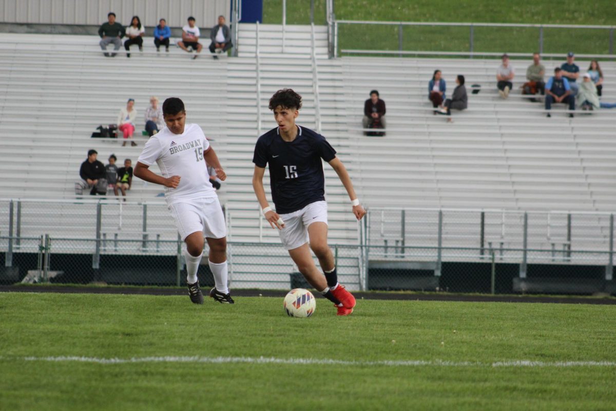 Sophomore Abdullah Alsaadoon pushing the backline up by dribbling.