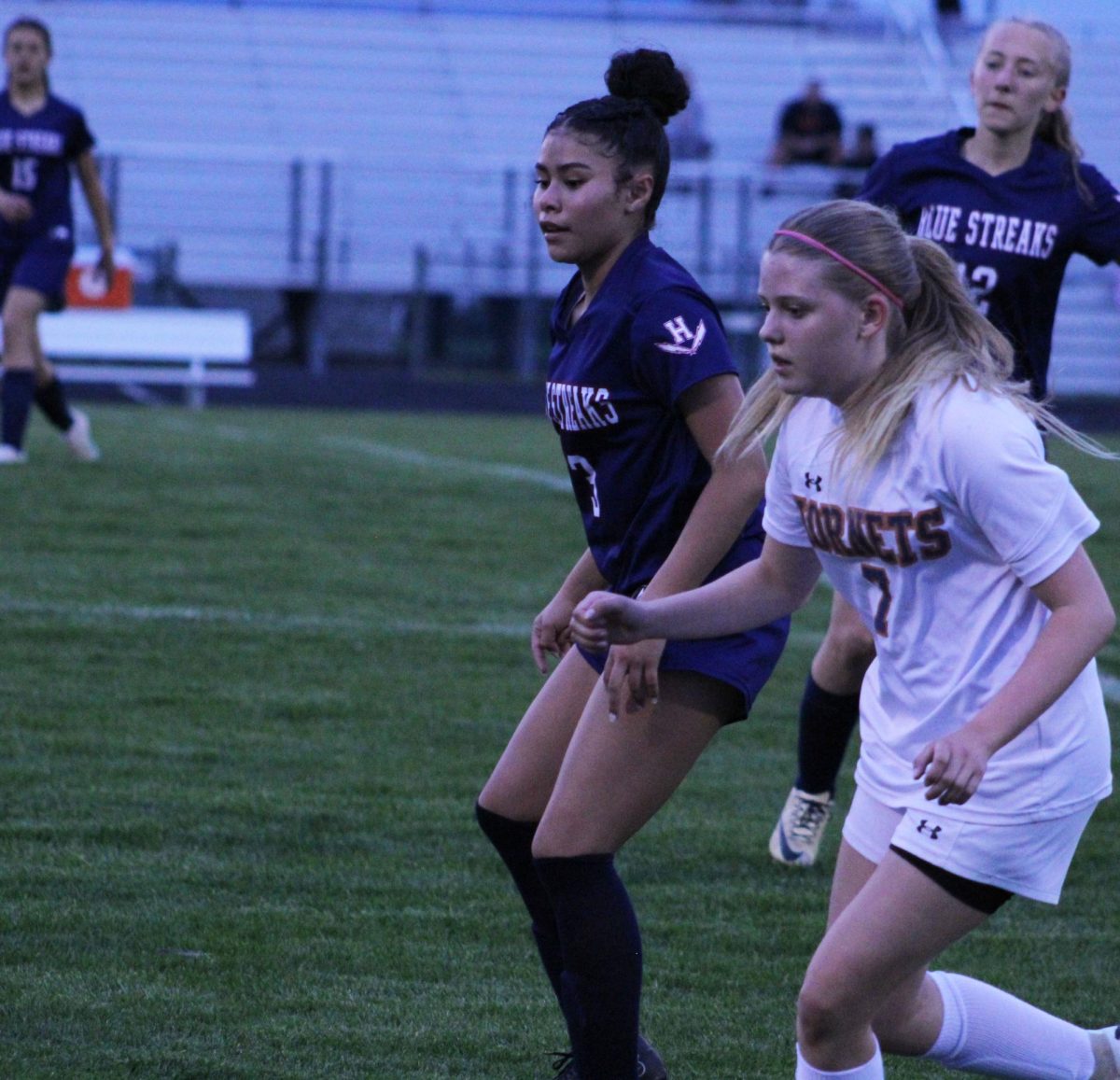 Eighth grader Emma Rodriguez defends against a player from Orange County. 