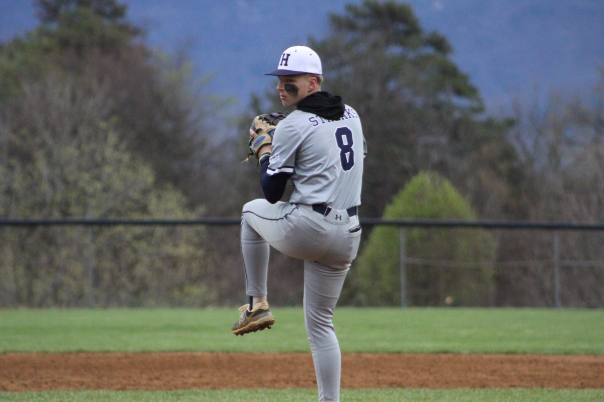 Sophomore Jayden Barnard gets ready to pitch the ball. 