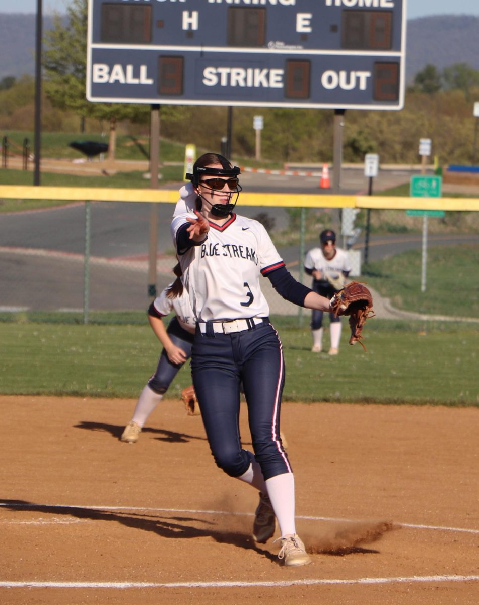 Senior Camryn Johnson pitches at against Staunton at a home game. 