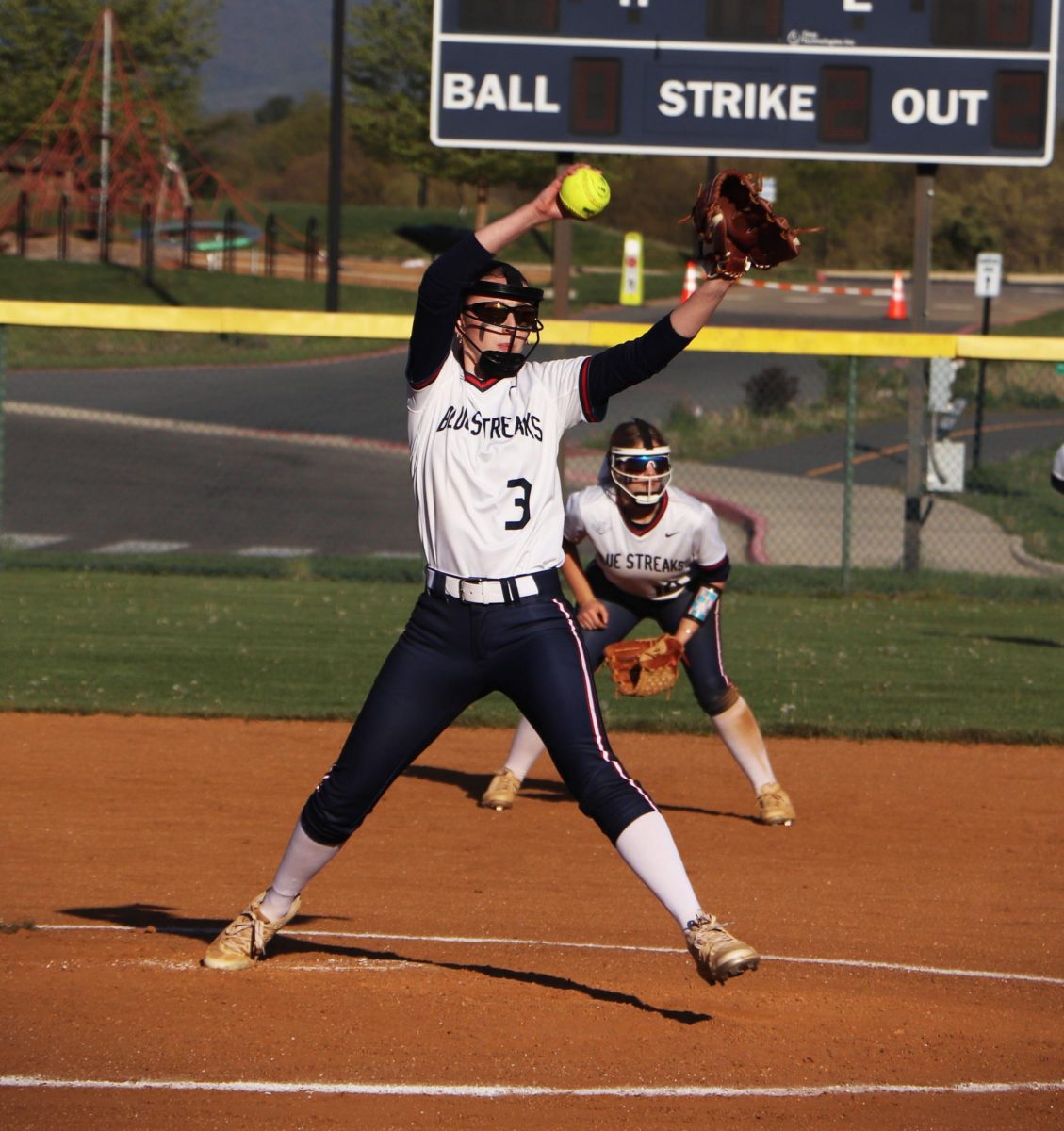 Senior Camryn Johnson pitches at against Staunton at a home game. 