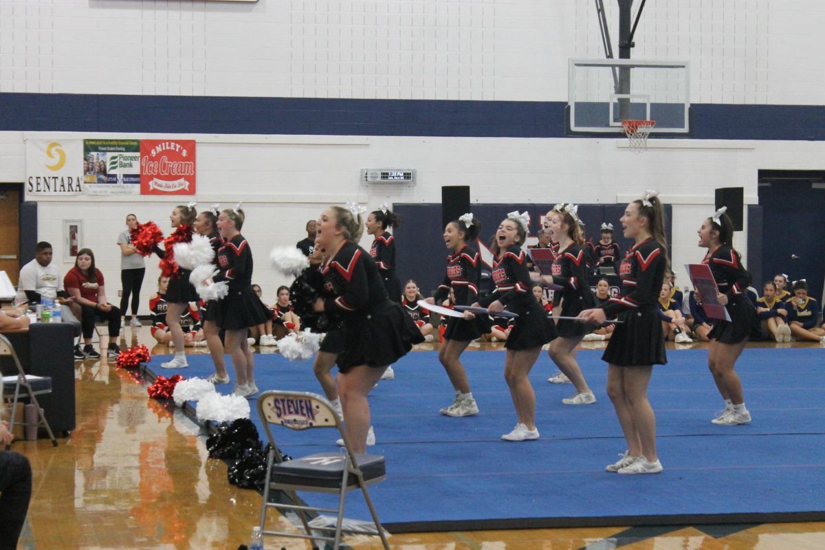 Cheer team bringing the spirit. When competing At HHS.