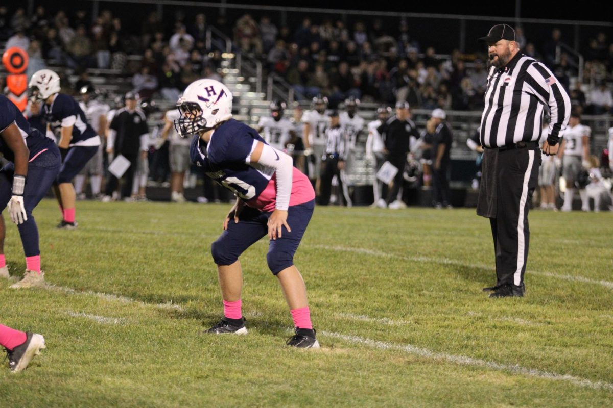 A Blue Streaks player studies the Knights offense before making a play