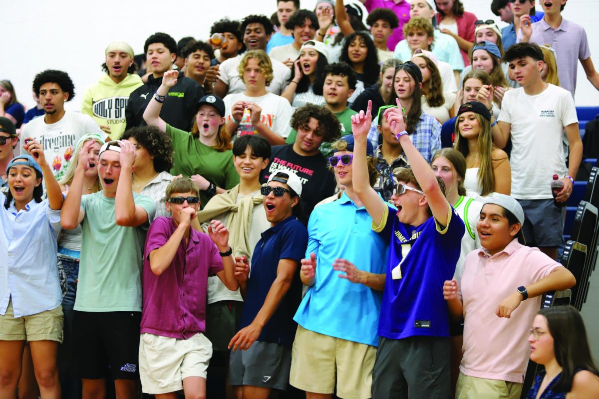 The student section dressed up as frat theme for volleyball game against Staunton. 