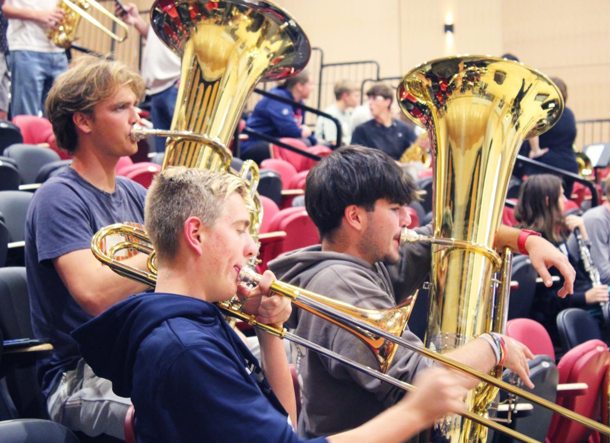 The Low brass section practices together for All-City/County Honor Band Auditions. Together they practice scales and prepared pieces. Senior Lucas Swartz auditions for All-City/County Honor Band for the last time this year as a highschooler. “It is quite an experience to audition for All-City/County Honor Band, you get to meet new people while also playing with friends, which is something that I will always remember.” said Swartz.