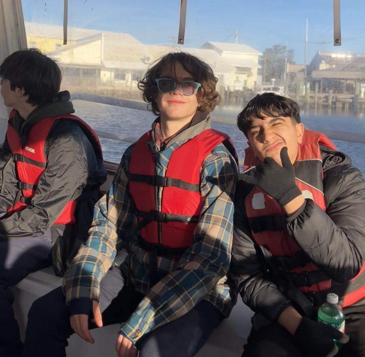 Freshman Charlie Morris and Bahaa Dawood on the boat to the Chesapeake Bay. "This was an amazing trip and I got to learn a lot." Morris said. Photo courtesy of Ned Grant 