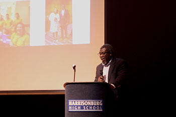 Dr. Ogundipe addresses HHS students at STEM Soup Night. He's a professor at JMU and has a PHD in Environmental Science from Stevens Institute of Technology in 2006. "Whatever it is that you want to do, don't doubt yourself. It's better to regret things you did than the things you didn't do." says Dr. Ogundipe