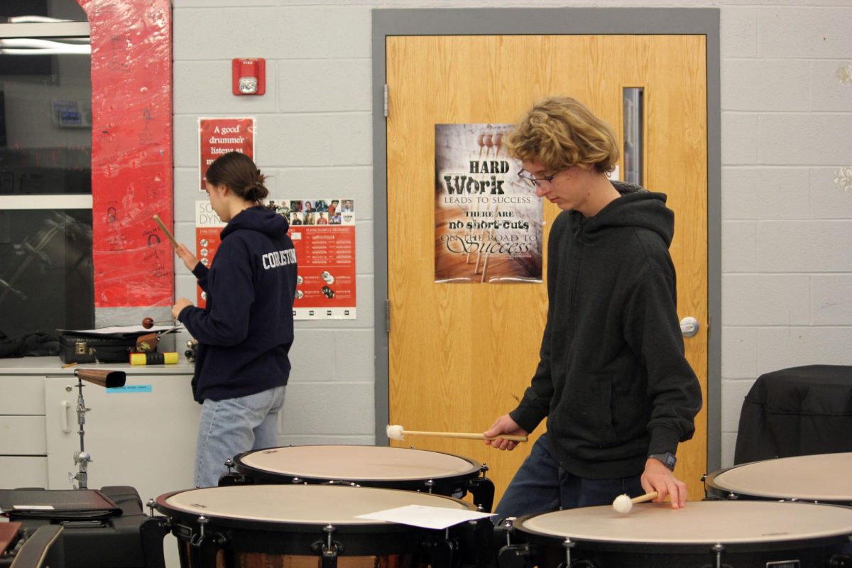 Freshman Lewis Johnson shows his expertise on the drums.