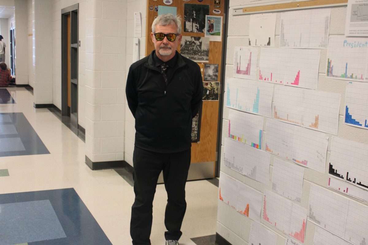 Mr. Healy wearing a spy outfit.