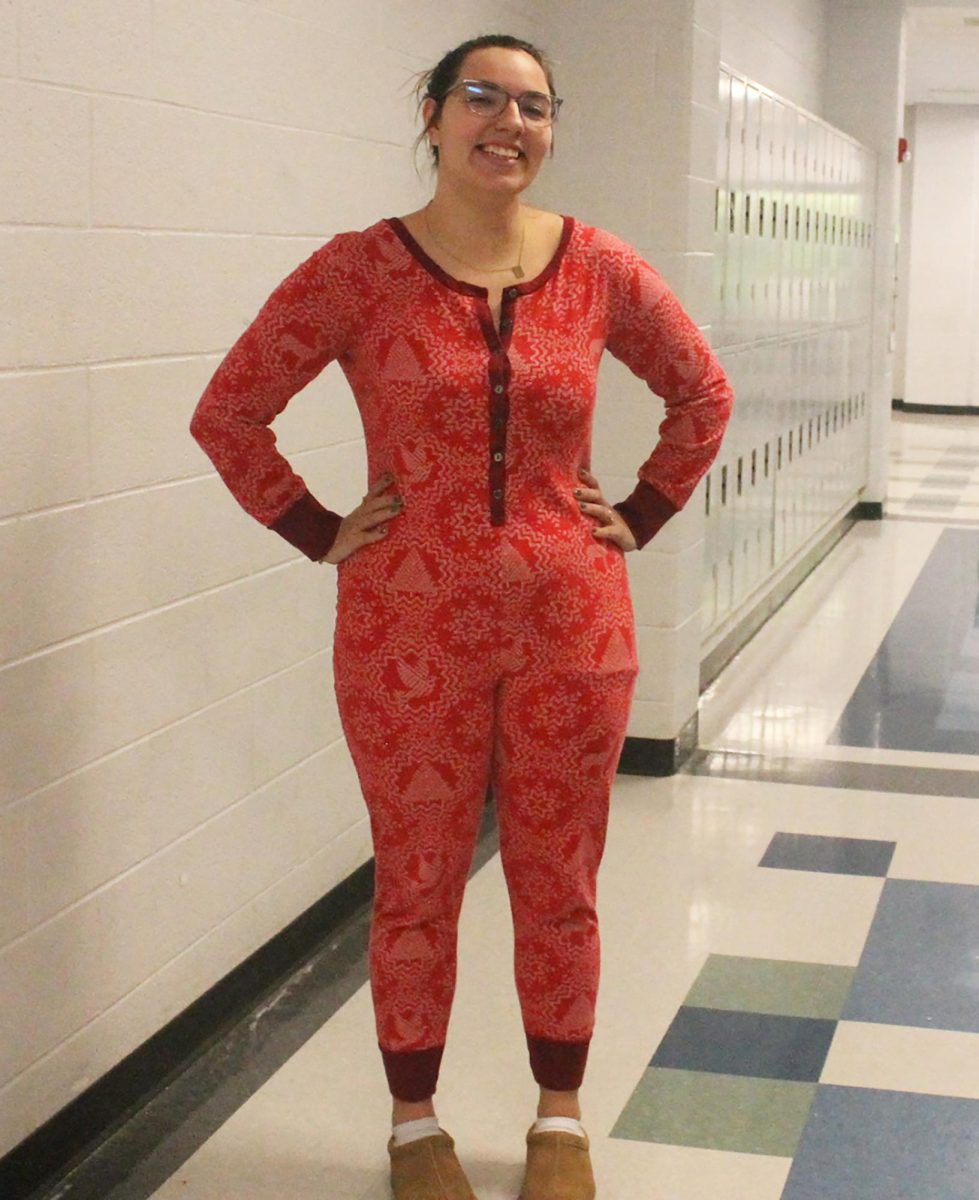 Anna Henkel in her festive pajamas.